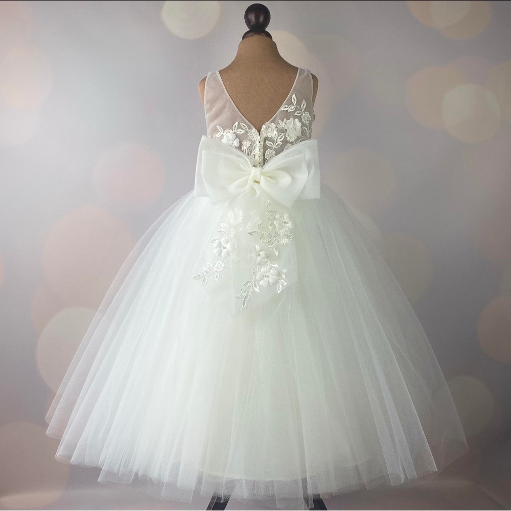 Elegant White Tulle Flower Christmas Girl Dress